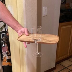 Acacia Wood Individual Serving Trays with Wine Glass Holder